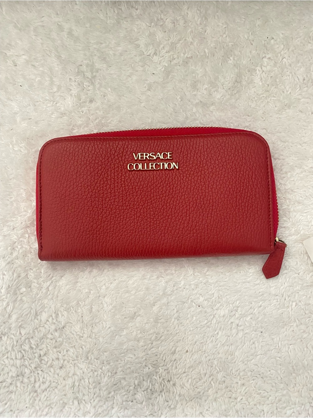 Versace Collection Red Zip-Around Pebbled Leather Wallet